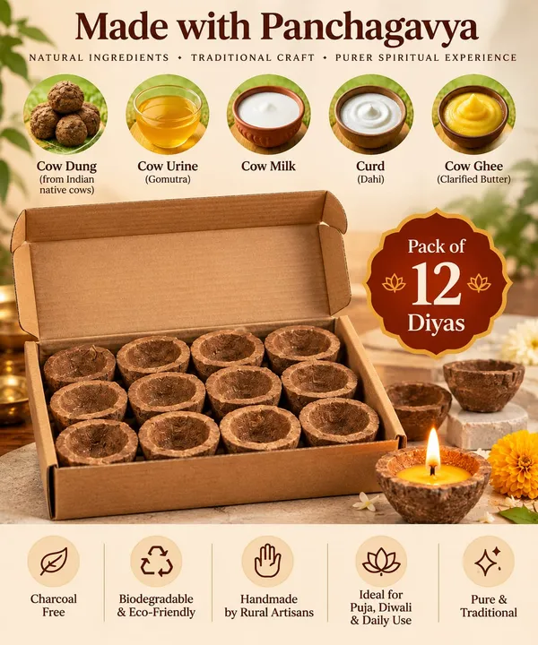 GRAVITEEE_Panchagavya_Cow_Dung_Diyas_–_Pack_of_12_|_Handmade_Traditional_Earthen-Style_Oil_Lamps_for_Puja,_Diwali_&_Daily_Worship