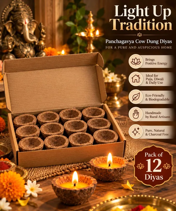 GRAVITEEE_Panchagavya_Cow_Dung_Diyas_–_Pack_of_12_|_Handmade_Traditional_Earthen-Style_Oil_Lamps_for_Puja,_Diwali_&_Daily_Worship