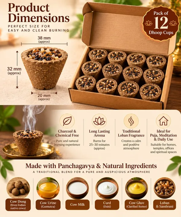 GRAVITEEE_Panchagavya_Loban_Sambrani_Dhoop_Cups_–_Pack_of_12_|_Natural_Cow_Dung_Dhoop_Cups_for_Daily_Puja,_Meditation,_Havan_&_Spiritual_Rituals
