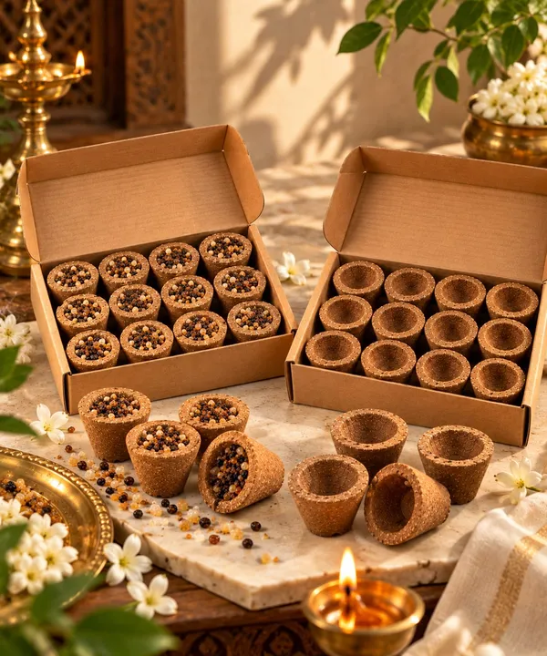 Panchagavya_Festive_Combo_–_Cow_Dung_Diyas_&_Loban_Sambrani_Dhoop_Cups_(Pack_of_12_Each)_Descriptio