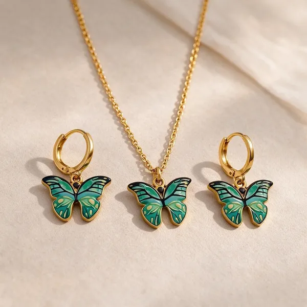 Stainless_Steel_Pendant_Necklace_And_Earrings_Set