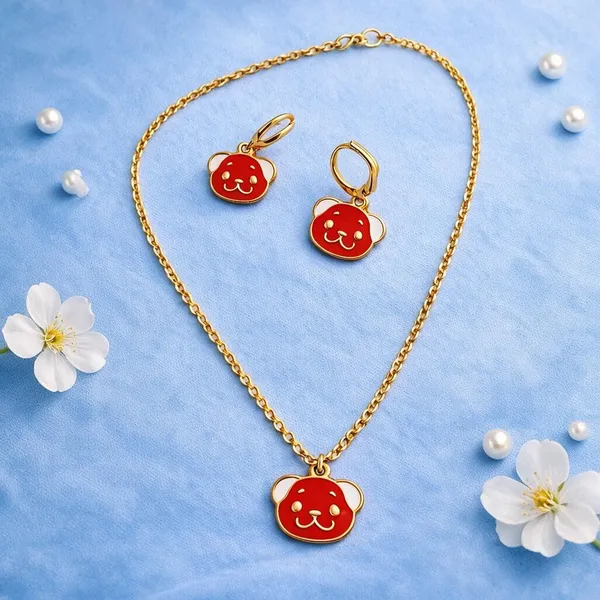 Bear_Face_Pendant_Necklace_And_Earrings_Set