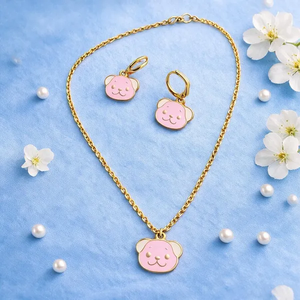 Bear_Face_Pendant_Necklace_And_Earrings_Set