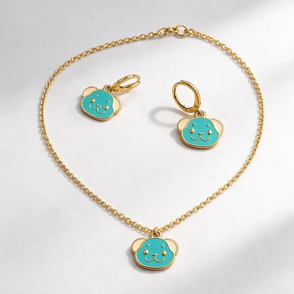 Bear_Face_Pendant_Necklace_And_Earrings_Set