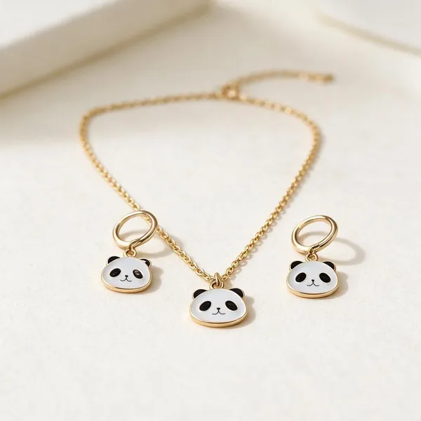 Panda_Face_Pendant_Necklace_And_Earrings_Set