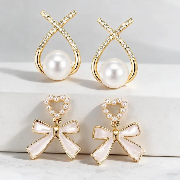 Pearl_Drop_And_Bow_Stud_Earrings_Set_Set_Of_2