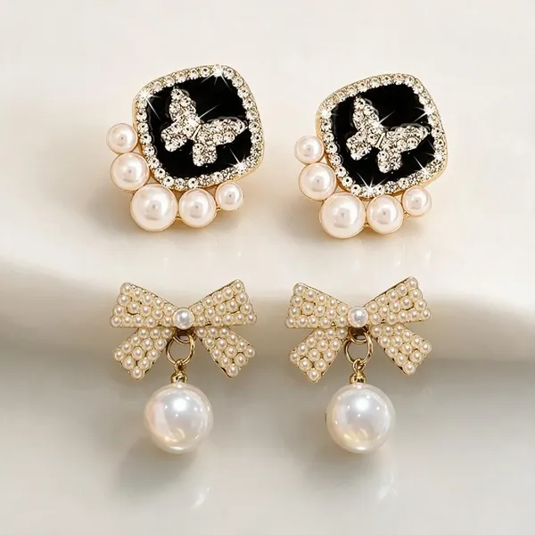 Women_S_Butterfly_And_Bow_Earrings_Set_Set_Of_2