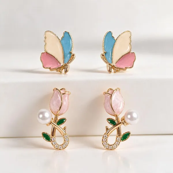 Butterfly_And_Rose_Stud_Earring_Set_Set_Of_2