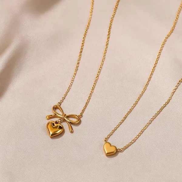Heart_And_Bow_Pendant_Necklace_Set_For_Women_Set_Of_2