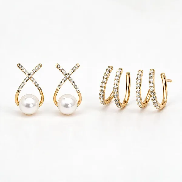 Pearl_Cross_Stud_Earrings_Set_Of_2