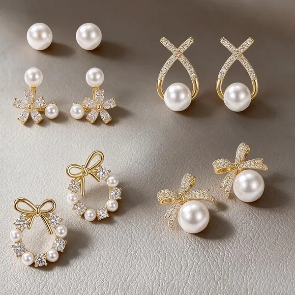 Pearl_And_Crystal_Stud_Earrings_Set_Of_4