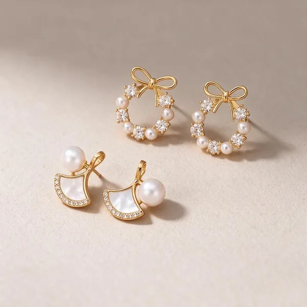 Pearl_And_Bow_Crystal_Stud_Earrings_Combo_Set_Set_Of_2