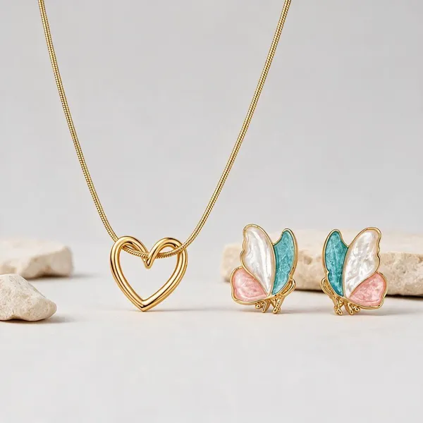 Heart_Pendant_Necklace_And_Butterfly_Stud_Earrings_Set_Of_2