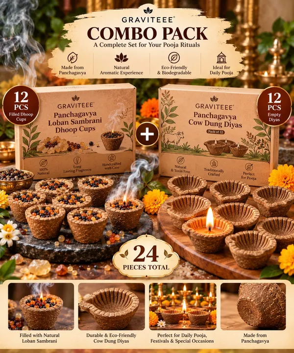 GRAVITEEE_Panchagavya_Dhoop_Cups_&_Cow_Dung_Diyas_Combo_Pack