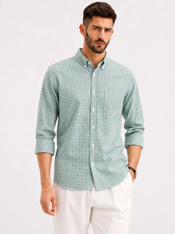 Green_Cotton_Slim_Fit_Checkered_Shirt_For_Men