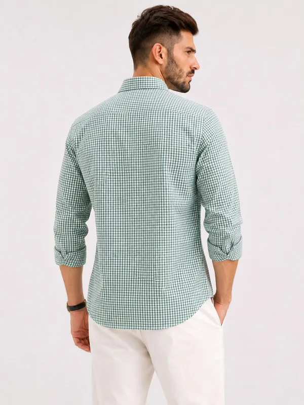 Green_Cotton_Slim_Fit_Checkered_Shirt_For_Men