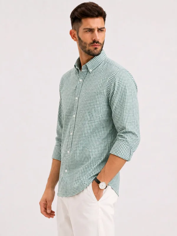 Green_Cotton_Slim_Fit_Checkered_Shirt_For_Men