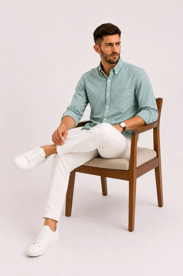 Green_Cotton_Slim_Fit_Checkered_Shirt_For_Men