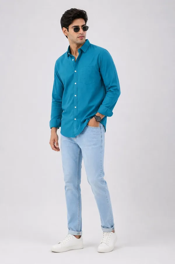 Ocean_Blue_Cotton_Tailored_Fit_Solid_Shirt_For_Men