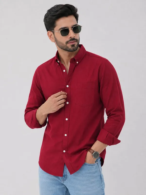 Maroon_Cotton_Regular_Fit_Solid_Shirt_For_Men