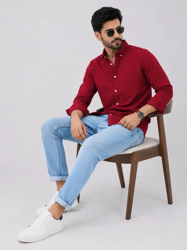 Maroon_Cotton_Regular_Fit_Solid_Shirt_For_Men