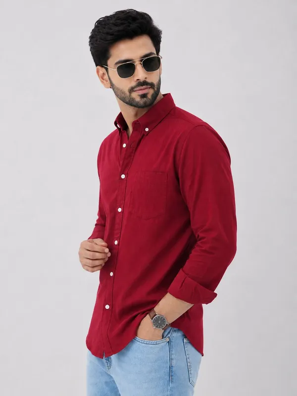 Maroon_Cotton_Regular_Fit_Solid_Shirt_For_Men