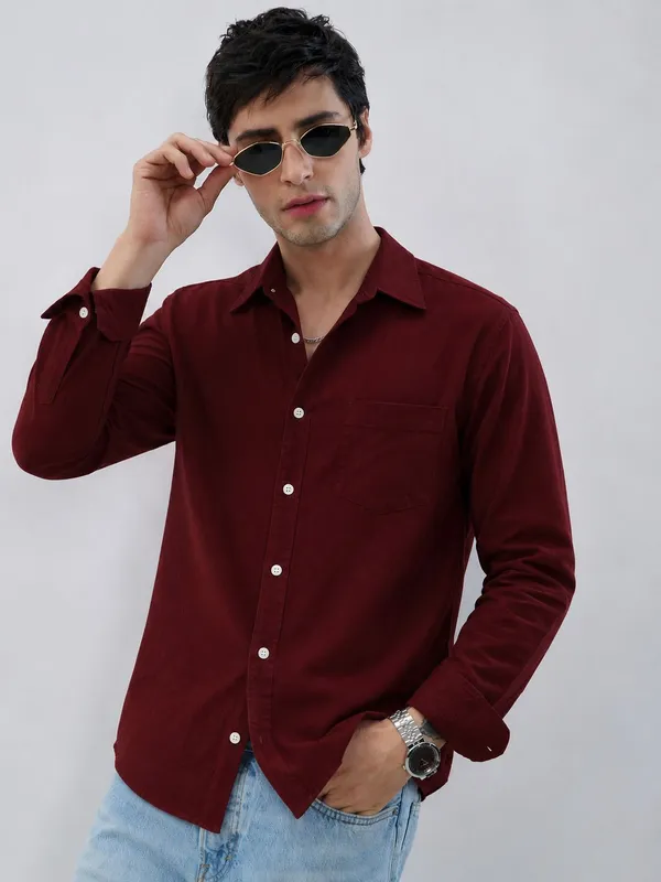 Netto_Uomo_Men_Solid_Casual_Brown_Shirt
