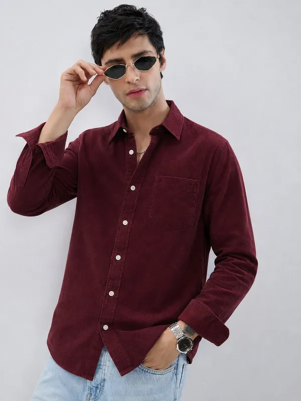 Netto_Uomo_Men_Solid_Casual_Burgundy_Shirt