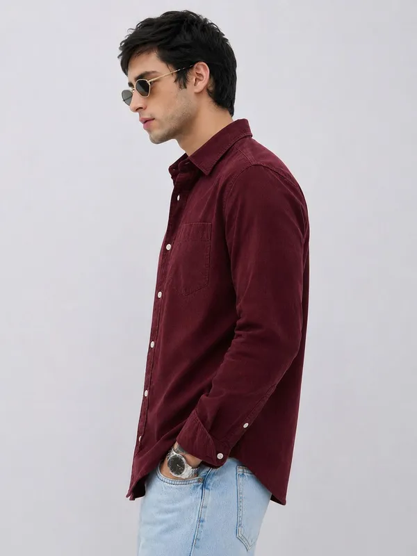 Netto_Uomo_Men_Solid_Casual_Burgundy_Shirt
