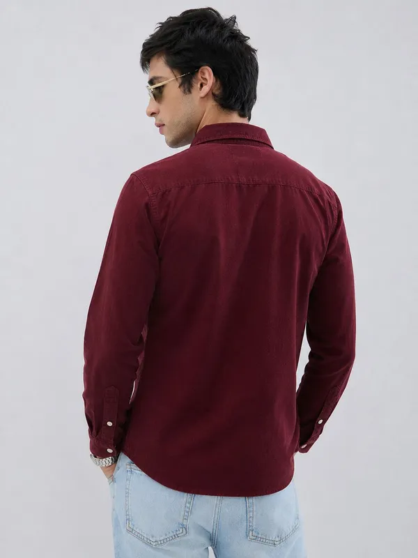 Netto_Uomo_Men_Solid_Casual_Burgundy_Shirt