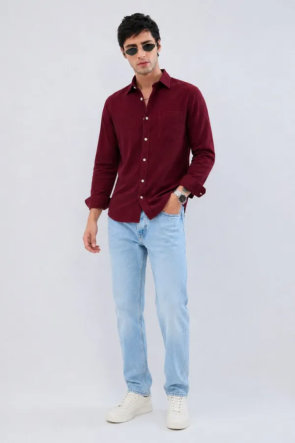 Netto_Uomo_Men_Solid_Casual_Burgundy_Shirt