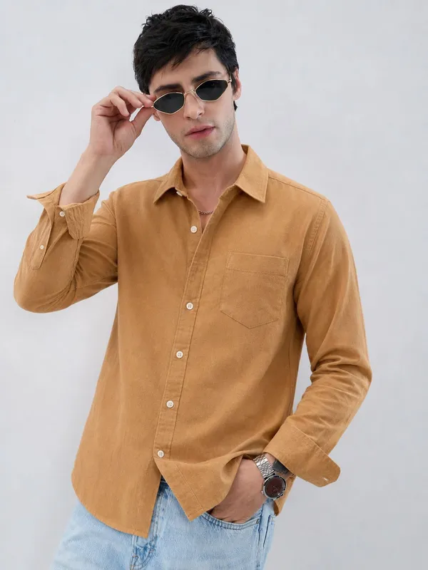 Khaki_Cotton_Regular_Fit_Solid_Shirt_For_Men