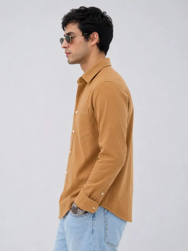 Khaki_Cotton_Regular_Fit_Solid_Shirt_For_Men