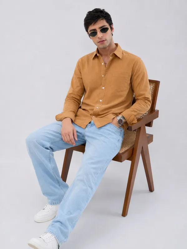 Khaki_Cotton_Regular_Fit_Solid_Shirt_For_Men
