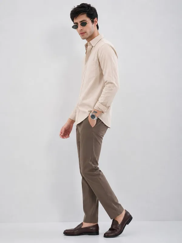 Cream_Cotton_Regular_Fit_Solid_Shirt_For_Men