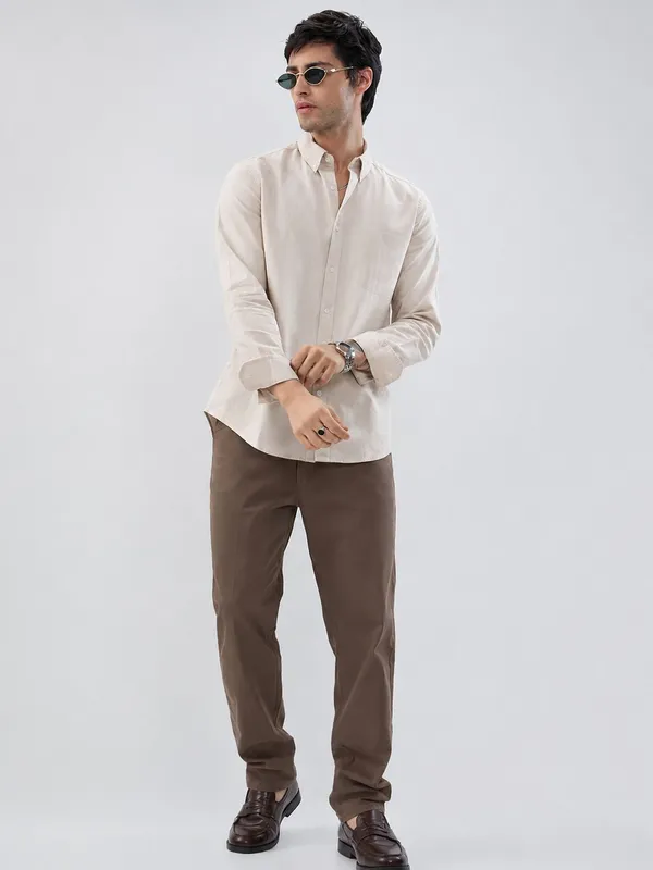Cream_Cotton_Regular_Fit_Solid_Shirt_For_Men