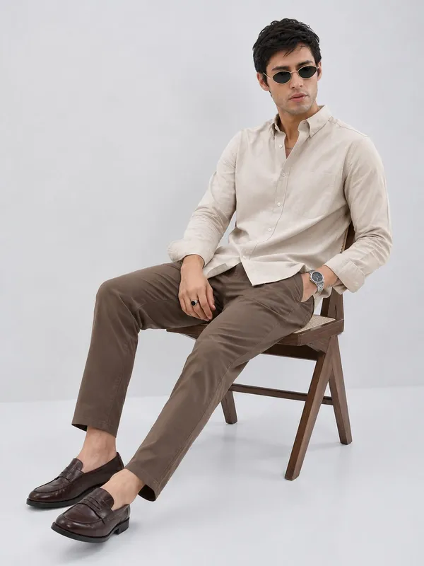 Cream_Cotton_Regular_Fit_Solid_Shirt_For_Men