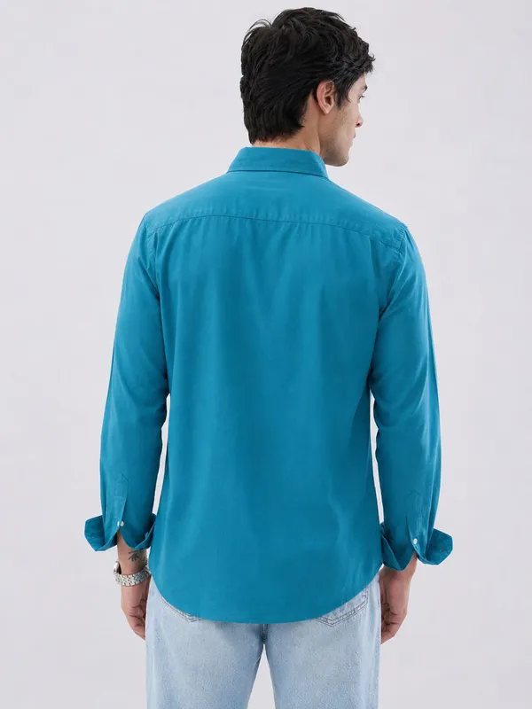 Netto_Uomo_Men_Solid_Casual_Ocean_Blue_Shirt