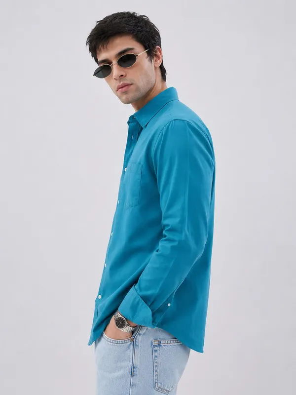 Netto_Uomo_Men_Solid_Casual_Ocean_Blue_Shirt