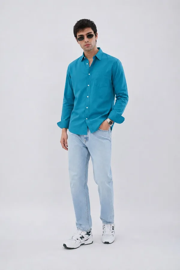 Netto_Uomo_Men_Solid_Casual_Ocean_Blue_Shirt