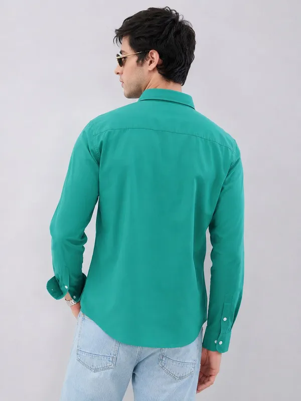 Sea_Green_Cotton_Regular_Fit_Solid_Shirt_For_Men