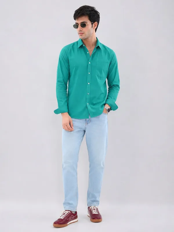 Sea_Green_Cotton_Regular_Fit_Solid_Shirt_For_Men