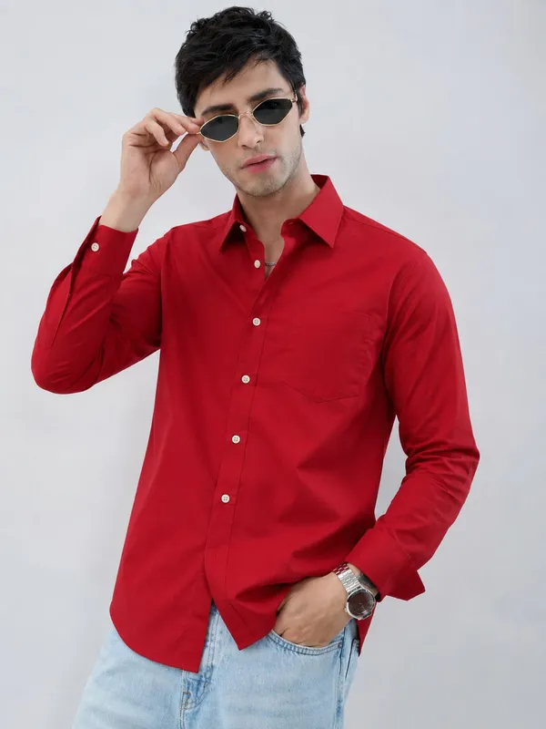 Red_Cotton_Regular_Fit_Solid_Shirt_For_Men