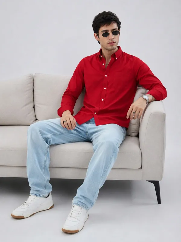 Red_Cotton_Regular_Fit_Solid_Shirt_For_Men