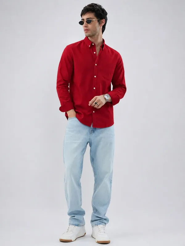 Red_Cotton_Regular_Fit_Solid_Shirt_For_Men