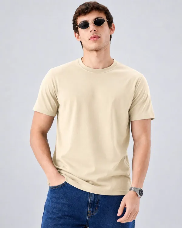 Beige_Cotton_Regular_Fit_Solid_T_Shirt_For_Men