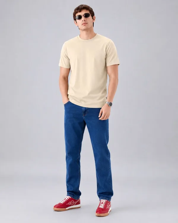 Beige_Cotton_Regular_Fit_Solid_T_Shirt_For_Men