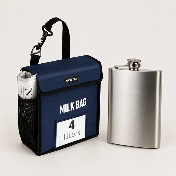 Dark_Navy_Blue_Fabric_Milk_Delivery_Bag_&_Stainless_Steel_Pocket_Hip_Flask_Pack_Of_2
