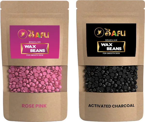 Bafli_Hair_Removal_Brazilian_Hard_Wax_Beans_ROSE_PINK(100_gram)|CHARCOAL(100_gram)_Wax_(200_g,_Set_of_2)