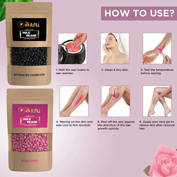 Bafli_Hair_Removal_Brazilian_Hard_Wax_Beans_ROSE_PINK(100_gram)|CHARCOAL(100_gram)_Wax_(200_g,_Set_of_2)